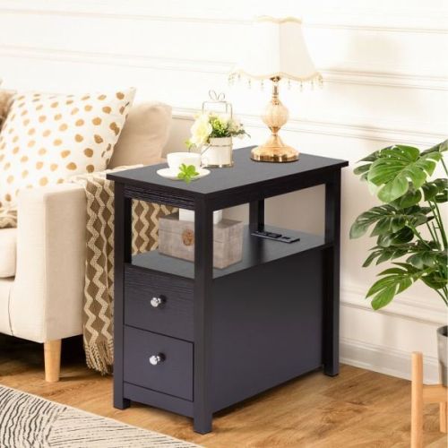 Transitional Nightstand with USB Charging Station, Wooden End Table Bedside Table, 2-Drawer Home&Kitchen Storage Cabinet Transitional Nightstand with USB Charging Station, Wooden End Table Bedside Table, 2-Drawer Home&Kitchen Storage Cabinet